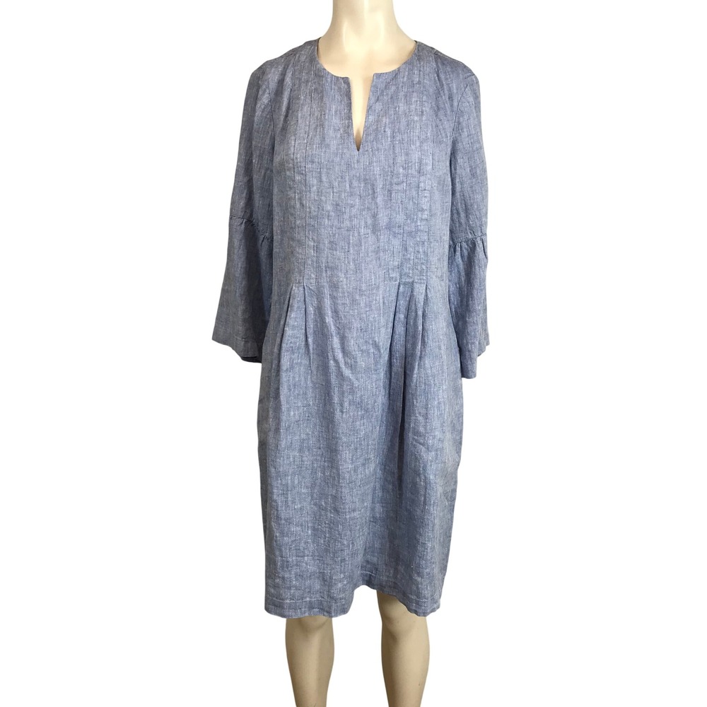 J. Jill Love Linen Blue Cobalt White Bell Sleeve Shift Dress Small NWT 155481